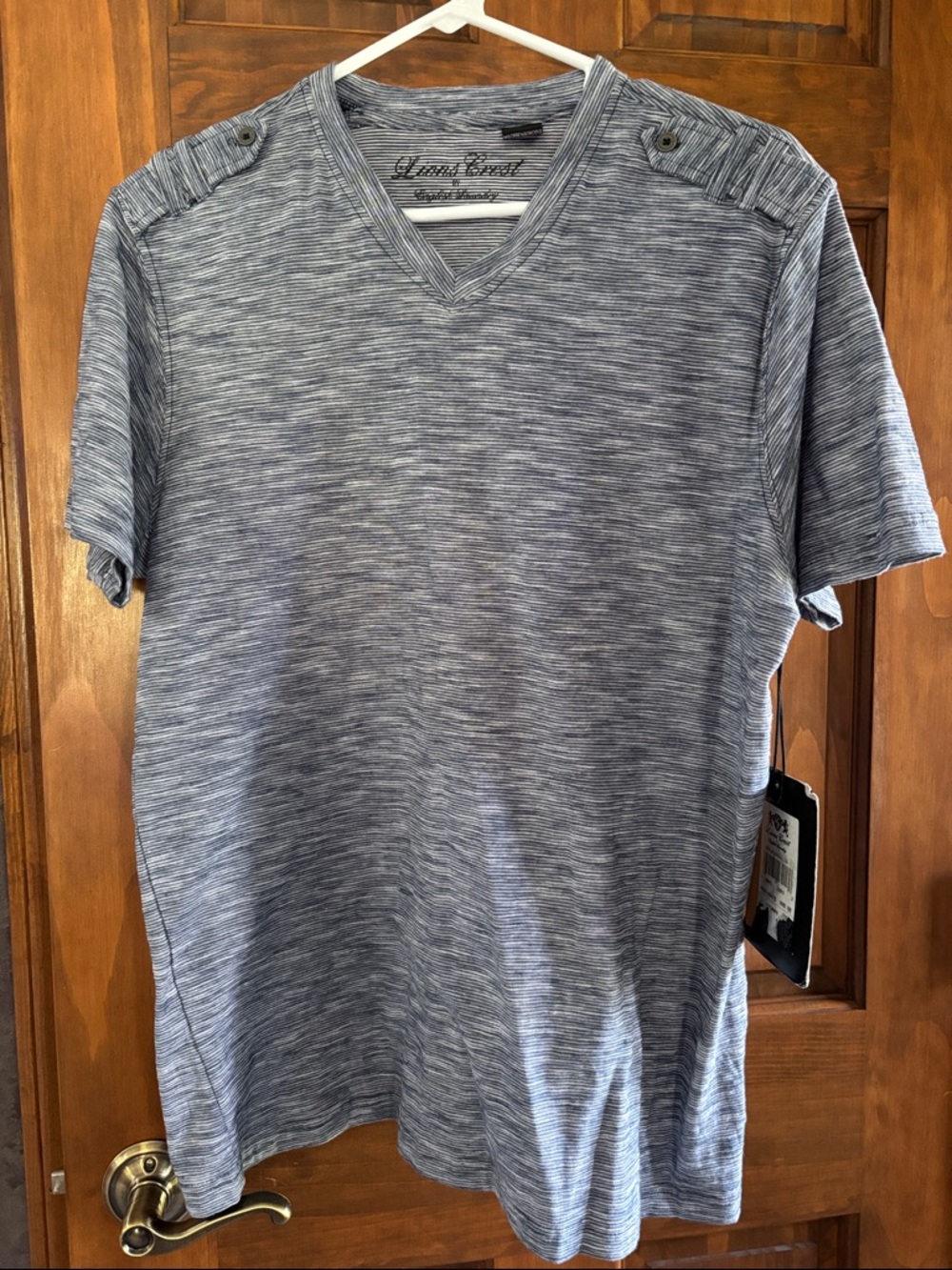 English Laundry Men's Short Sleeve V-Neck Heathered Blue Shirt